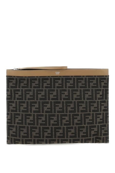 fendi large flat pouch brown|Fendi black canvas pouch.